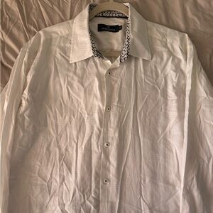 Bugatchi long sleeves White Shirt with Black Accents